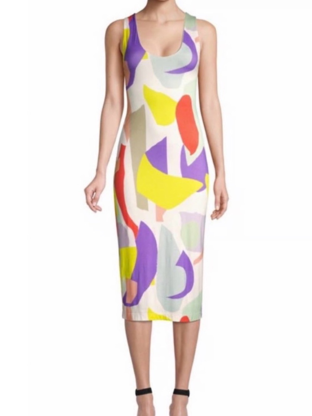 Alice + Olivia James Multicolor Abstract Print Midi Fitted Sleeves Dress Sz 2